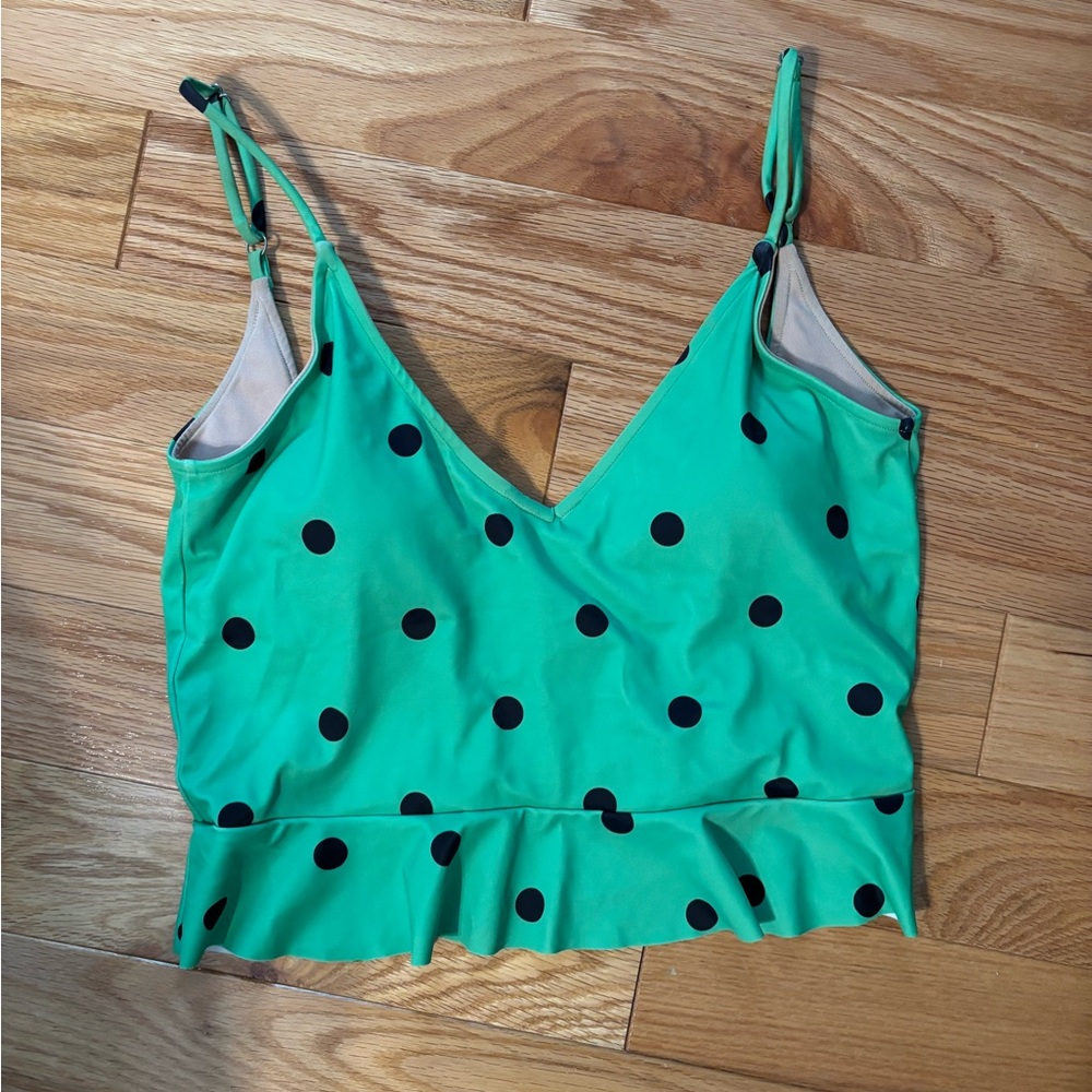 Kortni Jeane Rare Print Green with Black Polka Dot Scoop Back Swim Top